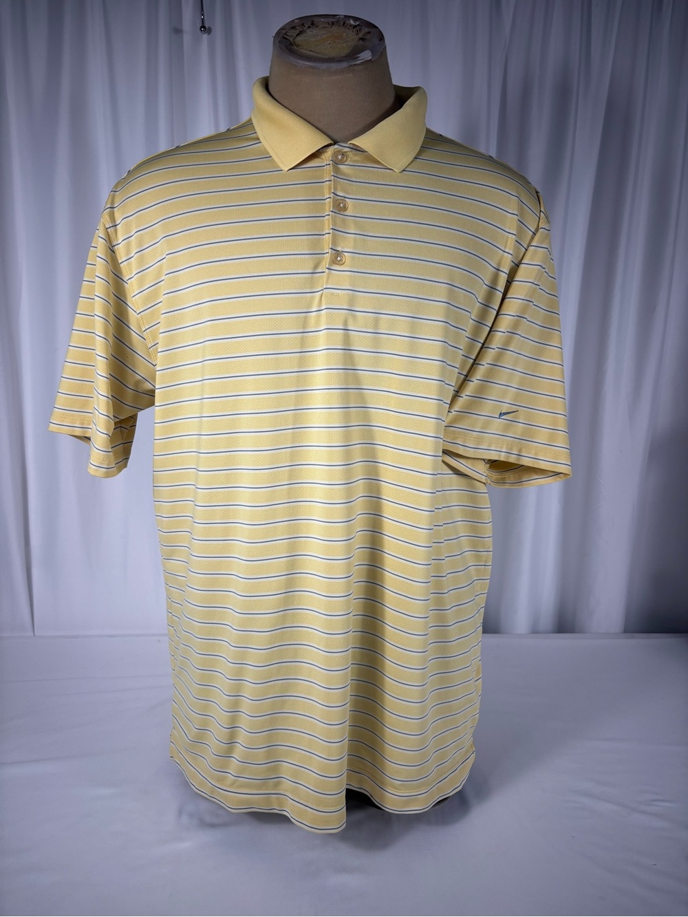 Nike Golf Dri-FIT Polo Men's XL Yellow Blue Striped Performance Shirt